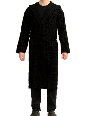 Versace Unisex Black Crystal 100% Cotton Hooded Belted Bathrobe Size M